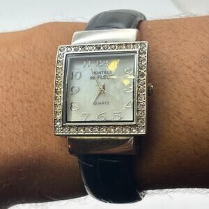 Silver & Black Montres De Fleur Watch